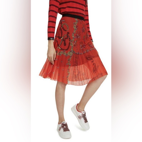 Desigual Dresses & Skirts - Desigual Andrea Red Midi A-Line Skirt with Pleats